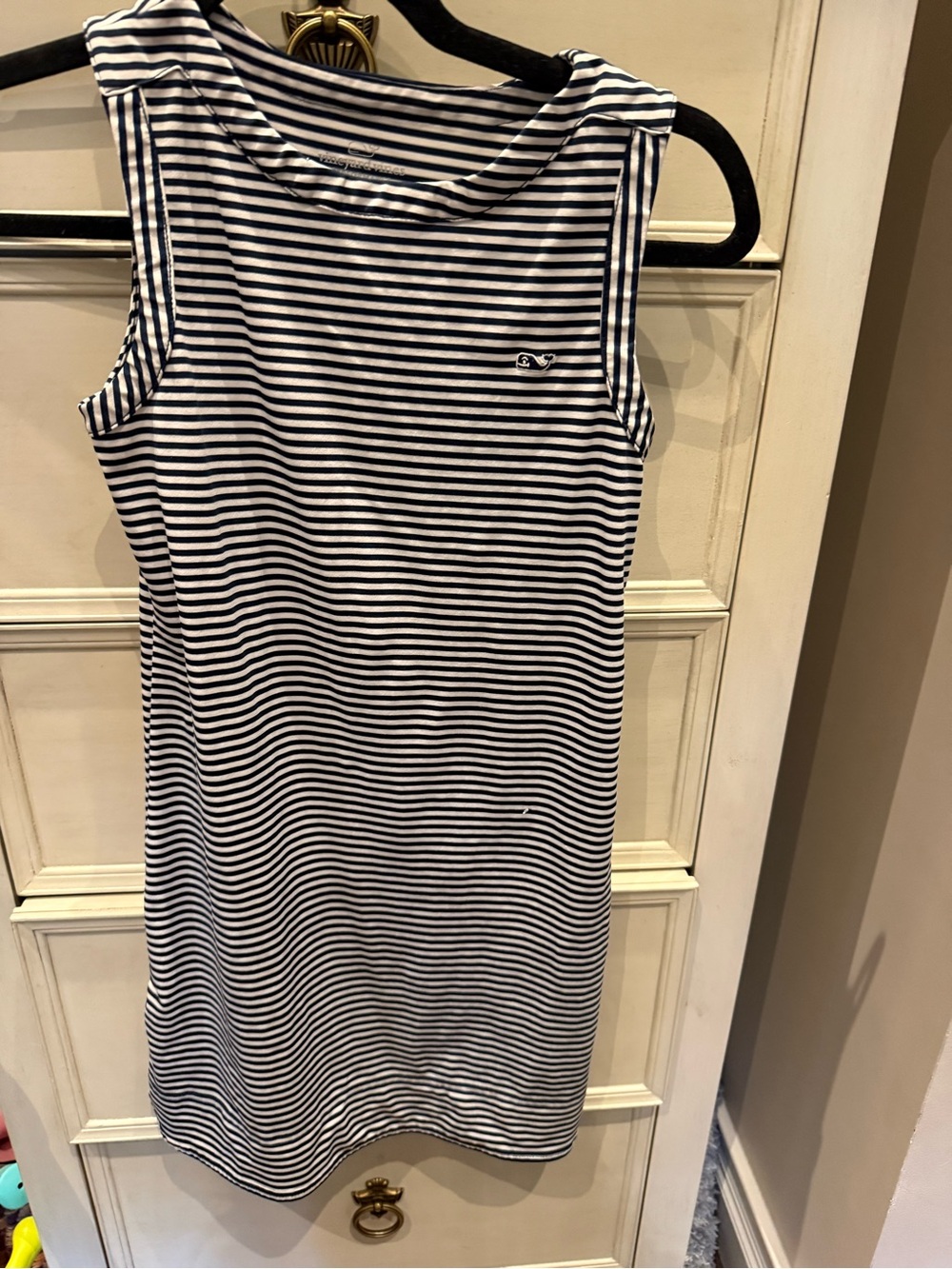 Girls Vineyard Vines Navy & White Striped Sleeveless Shift Dress